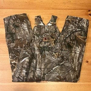 Carhartt REALTREE DOUBLE KNEE BIB OVERALLS - Youth 7 Insulated Quilt Lined Camo